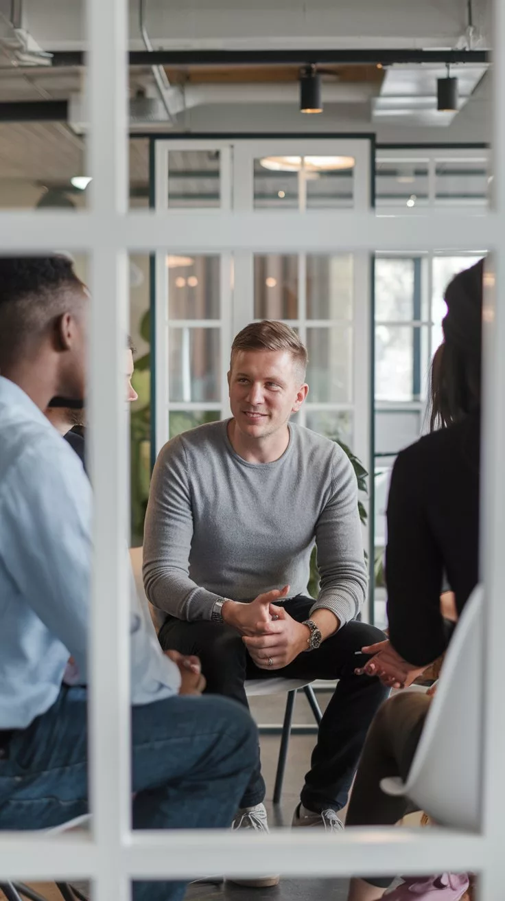 Ein Team in einem Meetingraum, konzentriert im Gespräch, um Lösungen für Konflikte im Arbeitsumfeld zu finden.