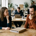 Zwei Teammitglieder erleben im Arbeitsalltag eine unklare Zuständigkeit für eine gemeinsame Aufgabe.