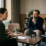 Fachpersonen und Supervisor während einer regelmäßig stattfindenden Supervisionssitzung.