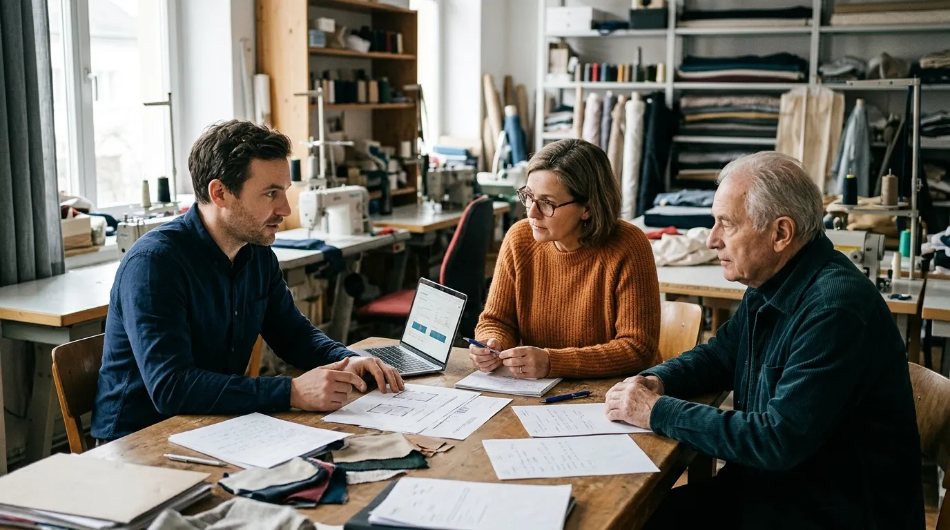 Mitglieder einer Unternehmerfamilie besprechen gemeinsam unterschiedliche Beiträge, Bedürfnisse und Verantwortlichkeiten.