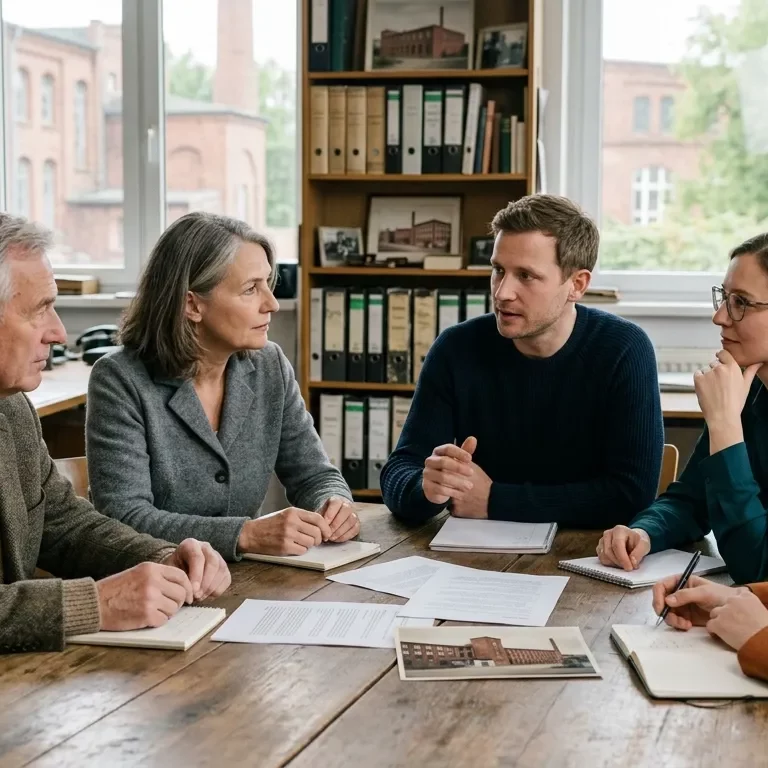 Mehrere Generationen einer Unternehmerfamilie besprechen gemeinsam ihre langfristige Beziehung zum Familienunternehmen.