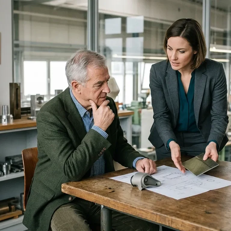 Seniorunternehmer und Nachfolger besprechen unterschiedliche Vorstellungen über die zukünftige Entwicklung des Familienunternehmens.