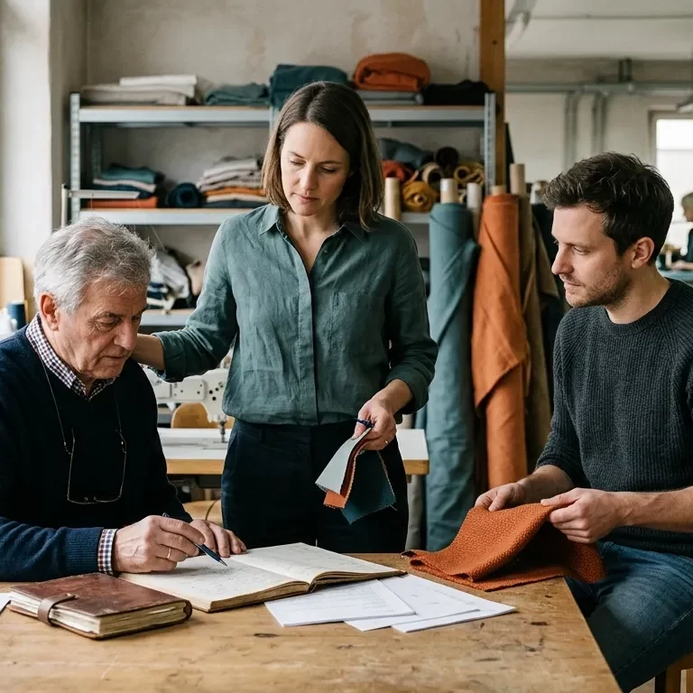 Mitglieder einer Unternehmerfamilie besprechen eine betriebliche Frage aus unterschiedlichen Rollen heraus.