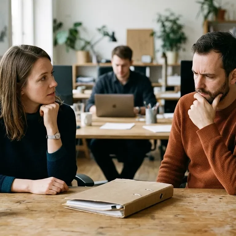 Zwei Teammitglieder erleben im Arbeitsalltag eine unklare Zuständigkeit für eine gemeinsame Aufgabe.