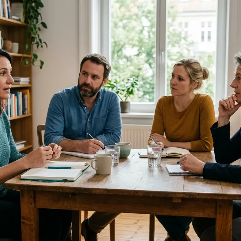 Fachpersonen reflektieren mit einem Supervisor gemeinsam eine berufliche Situation aus unterschiedlichen Perspektiven.