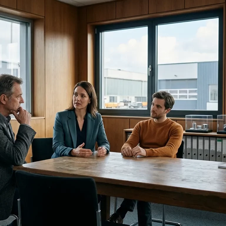 Mitglieder einer Unternehmerfamilie besprechen mit einer externen Person eine komplexe Rollen- oder Veränderungsfrage.