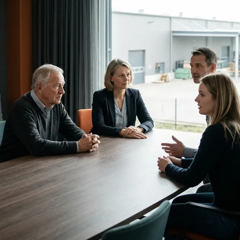 Ausgewählte Mitglieder einer Unternehmerfamilie nehmen gemeinsam an einem strukturierten Gespräch teil.