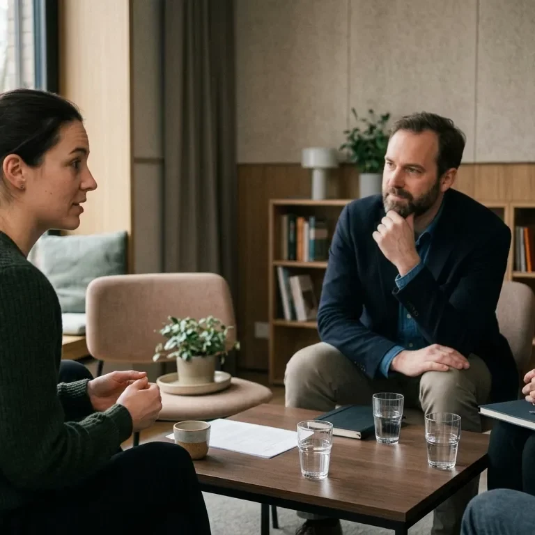 Fachpersonen und Supervisor während einer regelmäßig stattfindenden Supervisionssitzung.